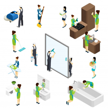 Big cleaning isometric pictograms composition poster Big cleaning isometric pictograms composition poster