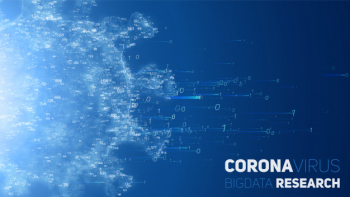Big data research of coronavirus disease. 3d  illustration of virus and data cloud. futuristic virology analysis of sars. pathogen exploraion concept. Free Vector
