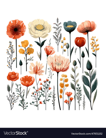 big set watercolor elements - wildflowers herbs