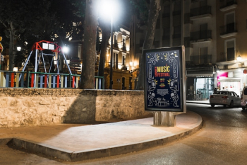 Billboard mockup in city at night