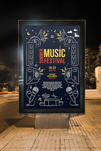 Billboard mockup in city at night