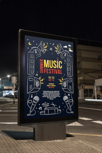 Billboard mockup in city at night