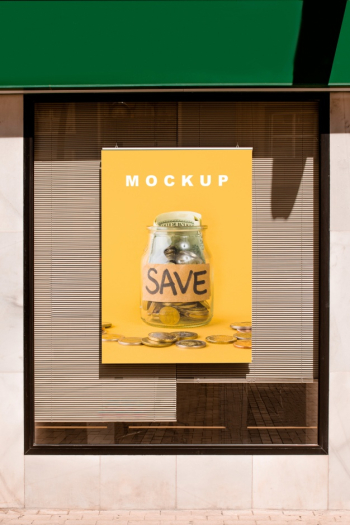 Billboard mockup on shop window Free Psd