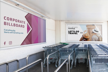 Billboard mockup with shopping carts Free Psd