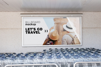 Billboard mockup with shopping carts Free Psd