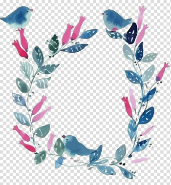 Bird and leaves , Flower Watercolor painting, bird and leaf borders transparent background PNG clipart