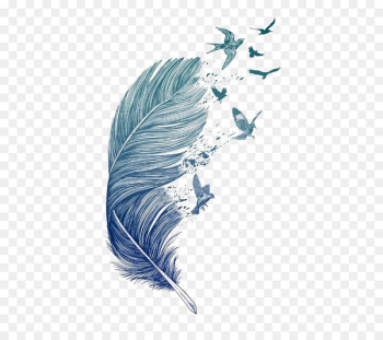Bird Feather Printmaking Tattoo Printing - Blue feather Bird Feather Printmaking Tattoo Printing - Blue feather