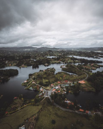 bird's eye view photo of river village