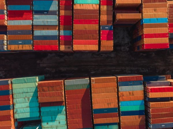 Birds Eye View Of Rows Of Shipping Containers
