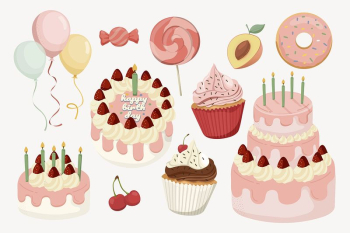 Birthday clipart, cute cartoon cartoon | Free PSD - rawpixel Birthday clipart, cute cartoon cartoon | Free PSD - rawpixel