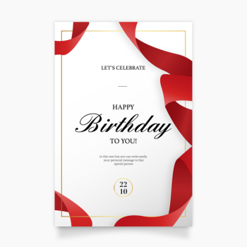 Birthday Invitation Card with Red Ribbon Birthday Invitation Card with Red Ribbon