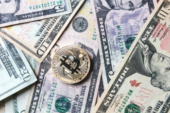 Bitcoin Coin On Bills Of Cash Money Bitcoin Coin On Bills Of Cash Money
