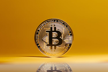 Bitcoin on Yellow Studio Background Bitcoin on Yellow Studio Background