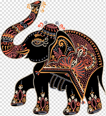 Black an red elephant , Elephant Painting Folk art Illustration, Color pattern elephant transparent background PNG clipart