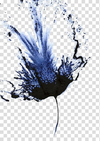 Black and blue ink blot artwork, Flower Painting Floral design Abstract art , Watercolor flowers transparent background PNG clipart