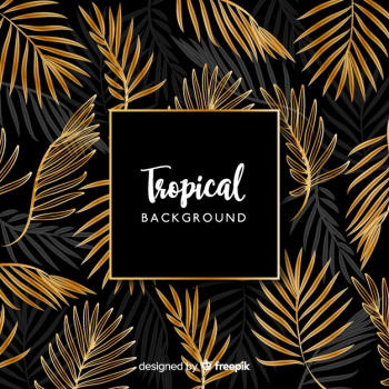 Black and golden tropical leaves background Free Vector