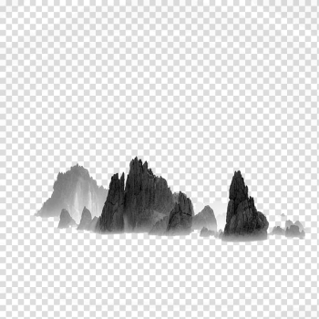 Black and gray mountains , Landscape Black and white Minimalism Fine-art , Hand painted ink painting mountain material transparent background PNG clipart