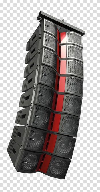 Black and red speaker , Line array Loudspeaker Public Address Systems Sound Powered speakers, Line Array transparent background PNG clipart