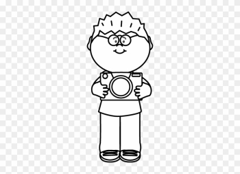 Black And White Boy With Camera Clip Art - Clipart Black And White