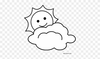 Black And White Cloud With Sun Free Clipart - White