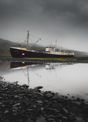 black and white DS 64 cargo ship on field black and white DS 64 cargo ship on field