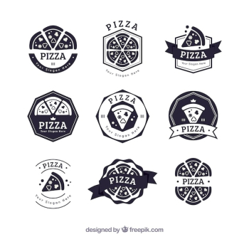 Black and white pizza logo collection Black and white pizza logo collection