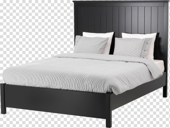 Black bed and gray bed sheet illustration, Bed frame Bed size IKEA Platform bed, bedding transparent background PNG clipart