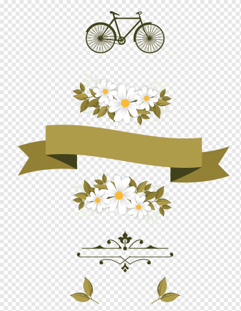 black bicycle illustration, Euclidean Flower Adobe Illustrator, floral ribbon, border, watercolor Painting, ribbon png