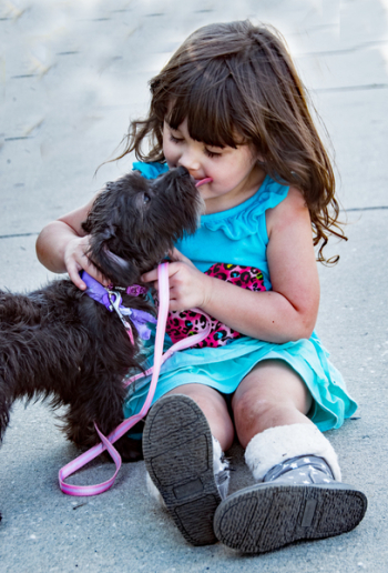 Black Dog Beside Little Girl Black Dog Beside Little Girl