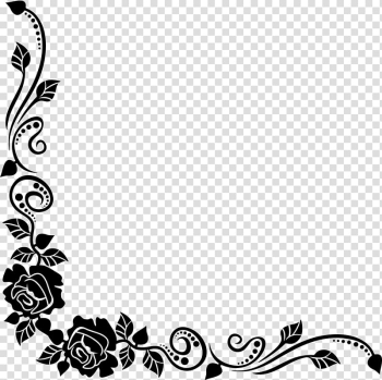 Black floral frame design, Black rose Best borders Flower bouquet , floral corner transparent background PNG clipart