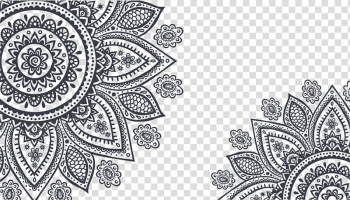 Black floral , Ornament Mehndi , Black flower frame transparent background PNG clipart