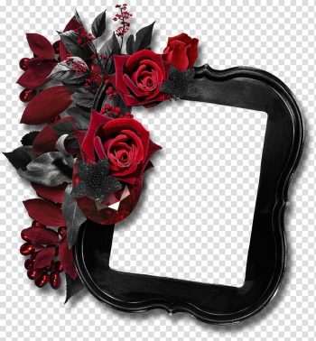 Black frame with red rose flowers art, Black rose frame , Floral border design creative floral border background material transparent background PNG clipart