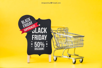 Black friday mockup with label and shopping cart