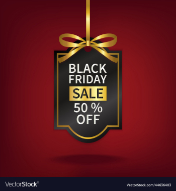 black friday sale price tag with gold ribbon