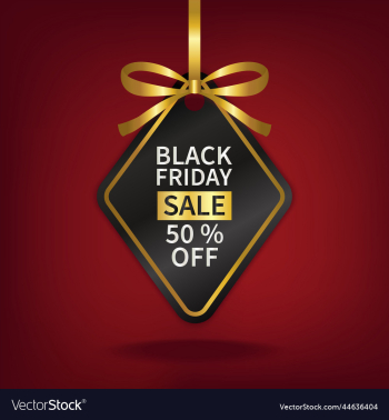 black friday sale price tag with gold ribbon