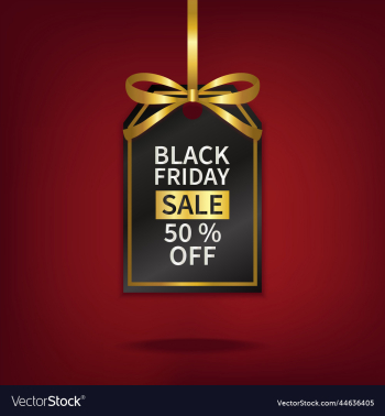 black friday sale price tag with gold ribbon