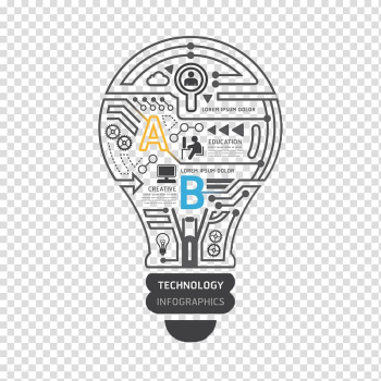 Black light bulb illustration, Infographic Electronic circuit , Creative idea lamp transparent background PNG clipart