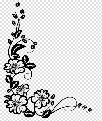 Black petal flower border line transparent background PNG clipart