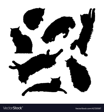 black silhouette of a black fluffy cat set black silhouette of a black fluffy cat set