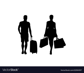 Black silhouettes travelers with suitcases vector image Black silhouettes travelers with suitcases vector image
