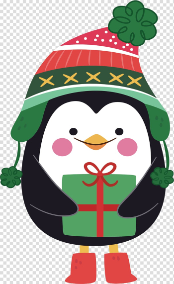 Black, white, and red penguin , Santa Claus Christmas Eve Christmas card Gift, Christmas Penguin transparent background PNG clipart