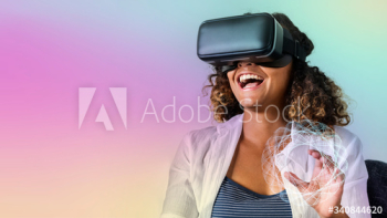 Black woman enjoying a VR headset Black woman enjoying a VR headset