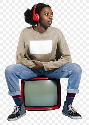 Black woman sitting on a retro | Free PNG Sticker - rawpixel