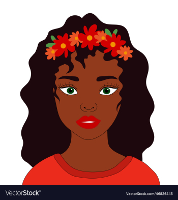 black woman with wreath flowers green eyes