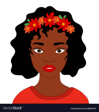 black woman with wreath flowers on her head