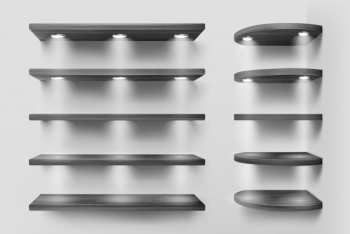 Black wooden shelves with lights, corner racks Free Vector Black wooden shelves with lights, corner racks Free Vector