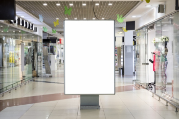 Blank  advertising sign mockup  inside shopping center Free Photo