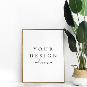 Blank gold photo frame by the houseplant | Free PSD Mockup - rawpixel