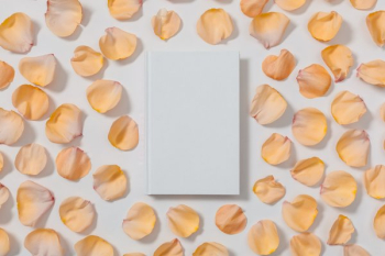 Blank White Book With Rose Pedals Blank White Book With Rose Pedals