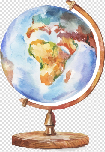 Blue and brown desk globe artwork, Globe Watercolor painting Drawing Illustration, Drawing Globe transparent background PNG clipart